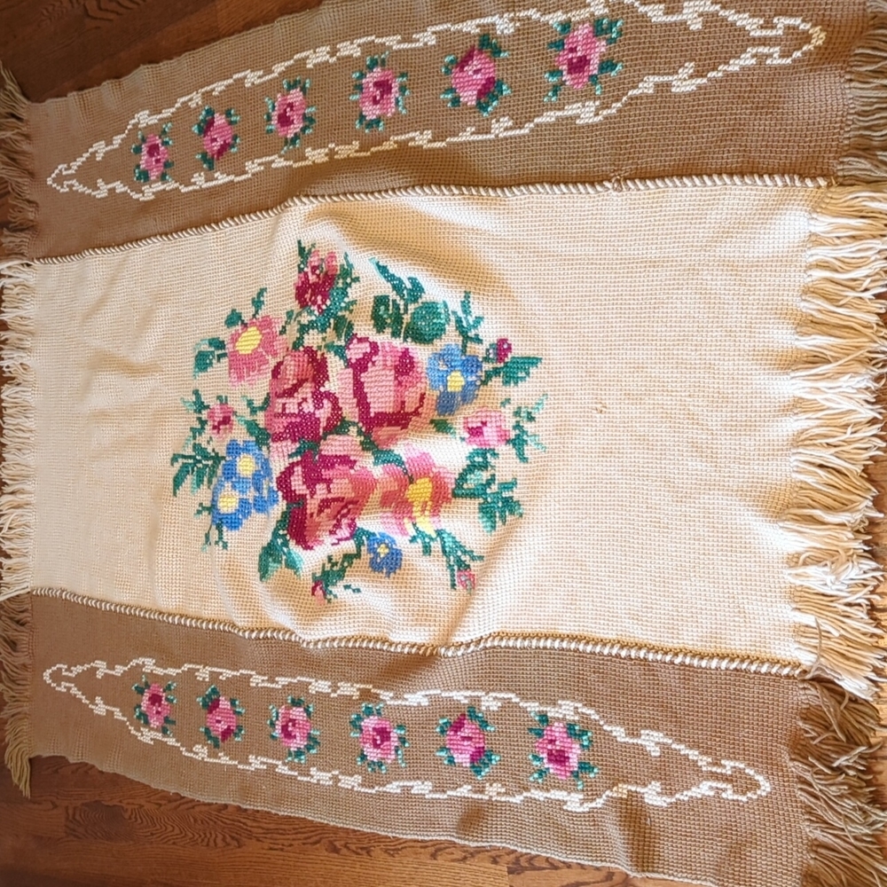 Hand Crafted Floral Beige and Brown Throw Blanket